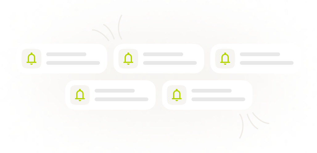 Stylized image of notification icons and text bubbles arranged in a dynamic pattern on a light background.