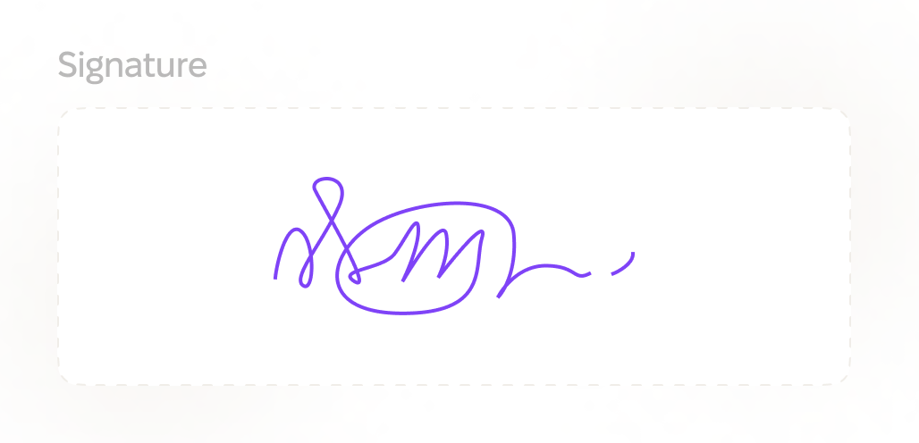 A purple UI for signature on a white background, labeled "Signature" at the top left.